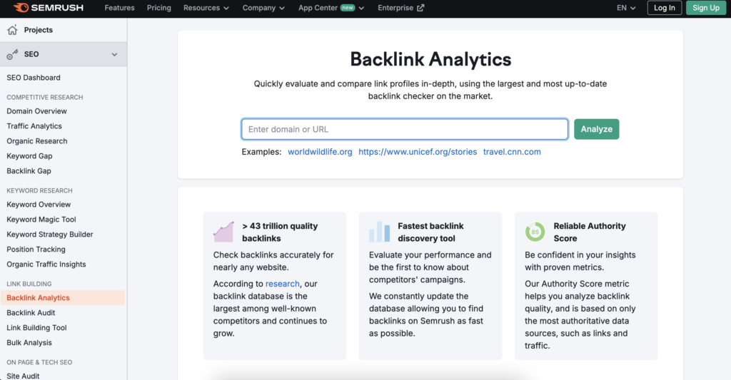 Semrush Backlink Analyser